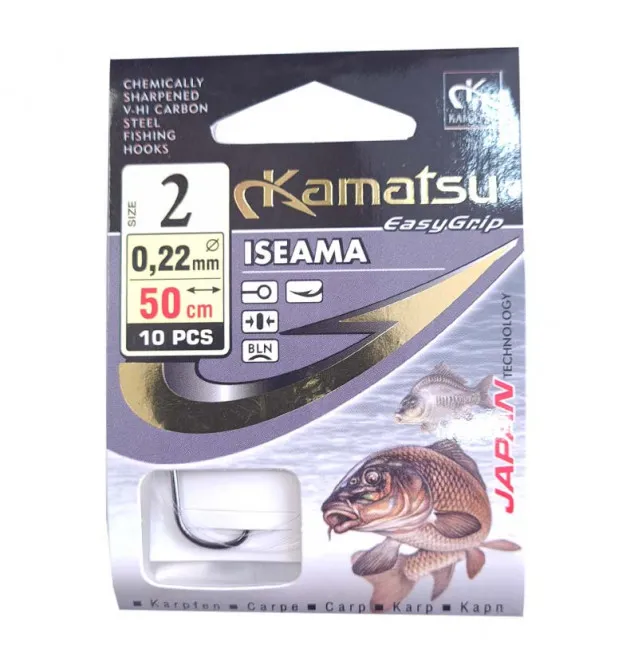 Kamatsu ISEAMA Karpfenhaken mit Vorfach 50cm 0,22mm Gr.2-Endtackle-JJ-Fishing