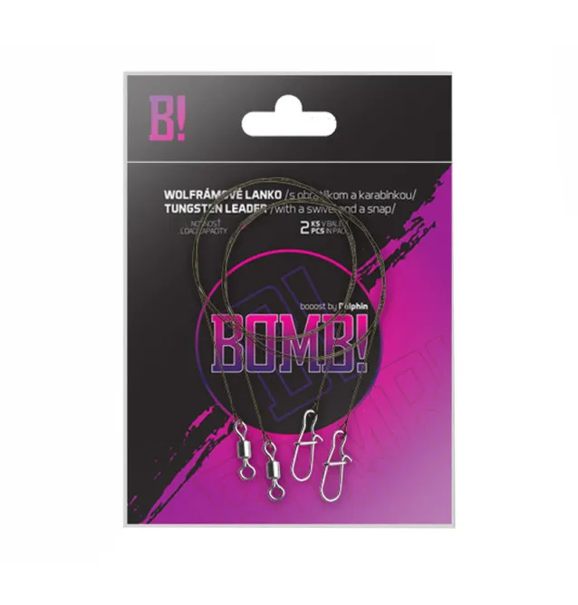 Dephin BOMB! 40cm Wolfram Vorfach mit Wirbel und Karabiner 2 Stk. 14kg Spinnfischen-Pre-Compartments-JJ-Fishing