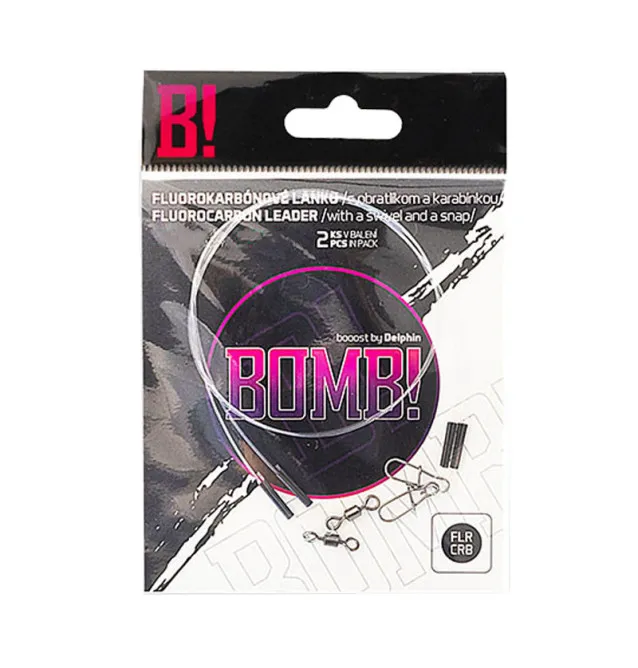 Dephin Bomb! Fluorocarbon Vorfach mit Wirbel und Karabiner 2 Stück Länge 45cm Tragkraft 18kg Vorfächer-Vorfächer-JJ-Fishing