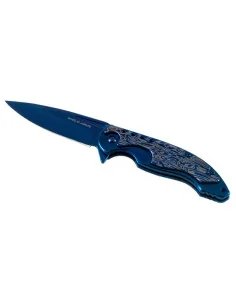Anglo Arms Lock Knife with Blue Titanium Finish and Imitaion Damascus Blade (521)-Messer-JJ-Fishing
