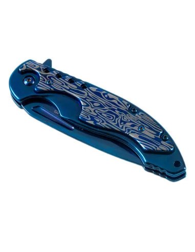 Anglo Arms Lock Knife with Blue Titanium Finish and Imitaion Damascus Blade (521)-Messer-JJ-Fishing