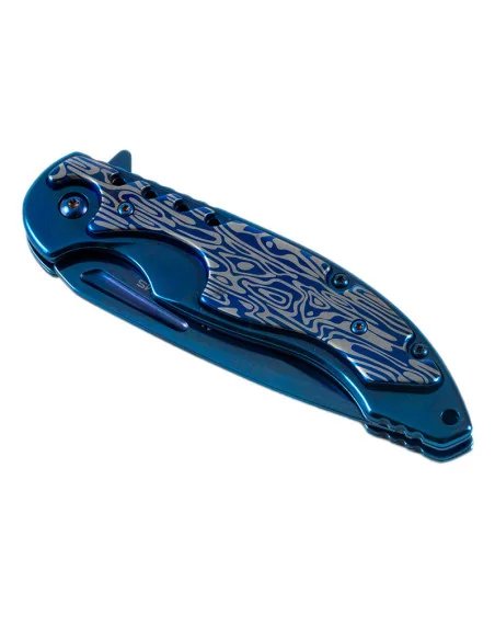 Anglo Arms Lock Knife with Blue Titanium Finish and Imitaion Damascus Blade (521)-Knife-JJ-Fishing