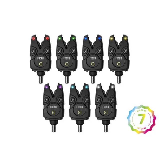 Delphin Coder 4+1 Funk-Bissanzeiger Set inklusive Transportkoffer Multi Color Bite Alarm-Bissanzeiger & Bobbins-JJ-Fishing