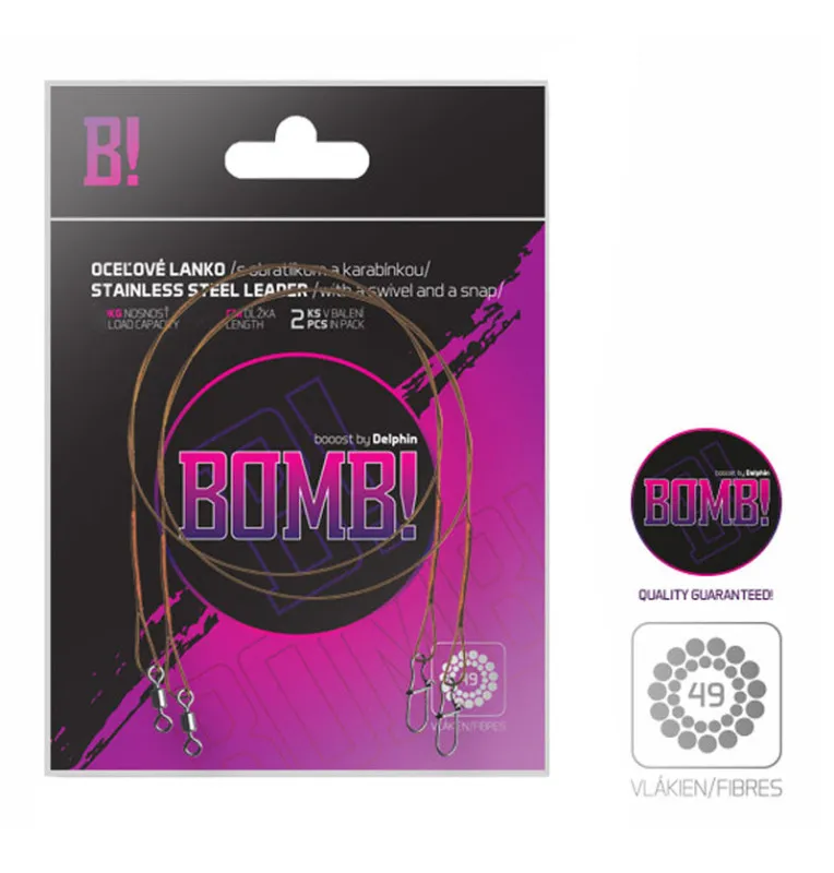 Delphin Bomb! Stahlvorfach mit Wirbel und Karabiner 2 Stück Länge 15cm Tragkraft 5kg Vorfächer-Vorfachmaterial & Montage-Zube...