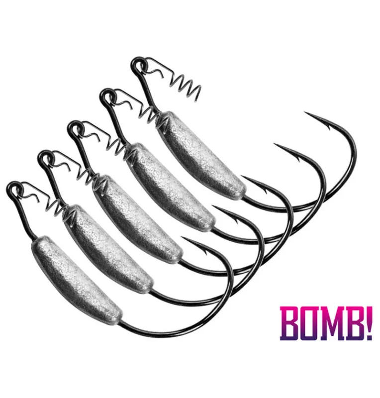 Delphin Bomb! HeavyShank Haken 5 Stück Gewicht 5g Größe 3/0 Offset Raubfischhaken-Hook & Co-JJ-Fishing