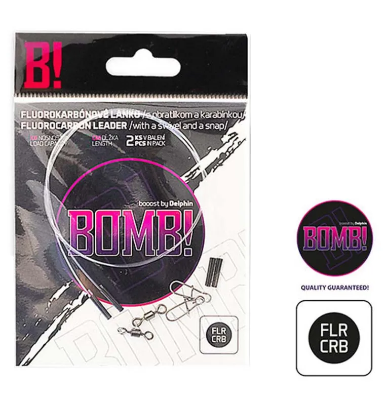 Delphin Bomb! Fluorocarbon Vorfach mit Wirbel und Karabiner 2 Stück Länge 15cm Tragkraft 5kg Vorfächer-Vorfachmaterial & Mont...