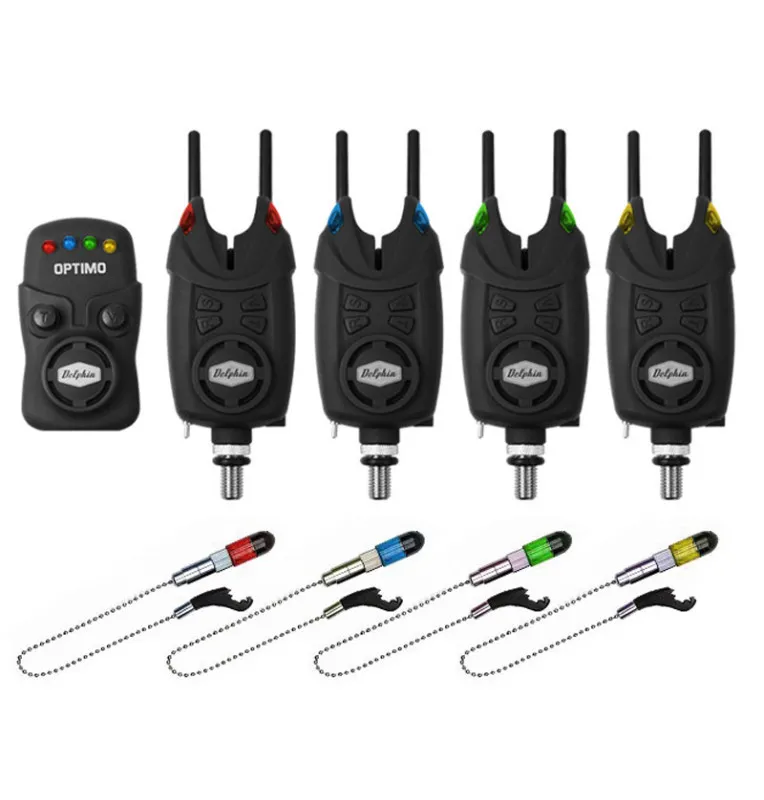 Delphin Optimo 9V 4+4+1 Funkbissanzeiger Komplettset mit Pendelbissanzeiger und Snag Ears Bite Alarm-Bissanzeiger & Bobbins-J...