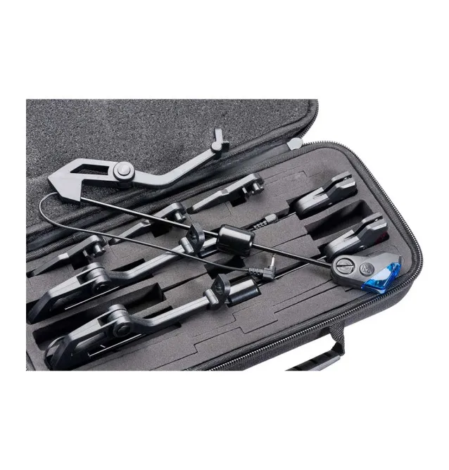 Mivardi MCX 66 RGB Swing Arm Set Multi Color LED Pendelbissanzeiger Black Edition mit Hardcase-Bite Alarms & Bobbins-JJ-Fishing