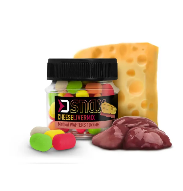 Delphin MIX D SNAX WAFTER Käse - Leber Dumbel 10x7mm 20g Method Feeder Multi Mix Angelköder-Köder-JJ-Fishing