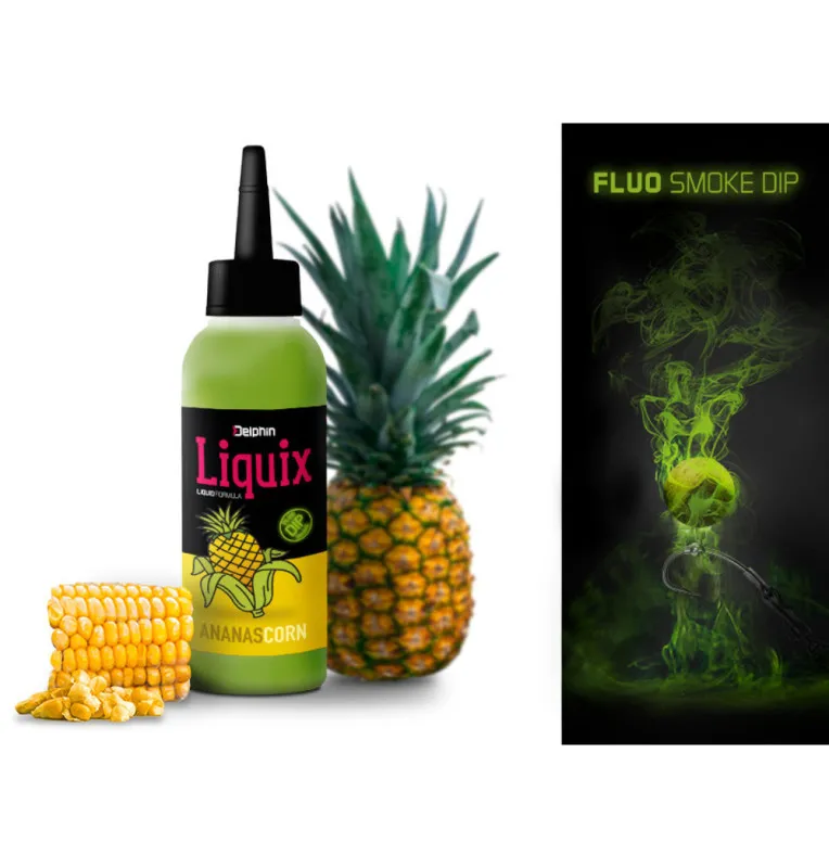 Delphin D SNAX Fluo LiquiX Smoke Sweet Corn - Ananas Liquid 100ml PVA Friendly Rauchwolken unter Wasser-Köder-JJ-Fishing