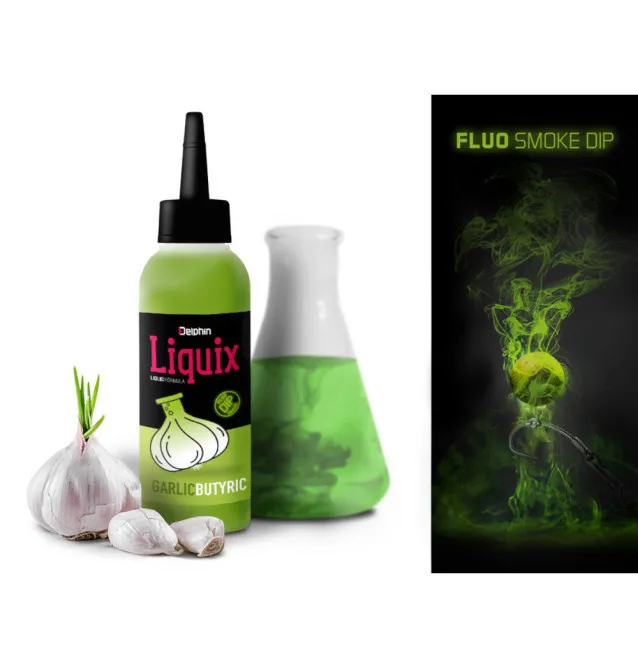 Delphin D SNAX Fluo LiquiX Smoke Knoblauch - N-Butyric Acid Liquid 100ml PVA Friendly Rauchwolken unter Wasser-Köder-JJ-Fishing