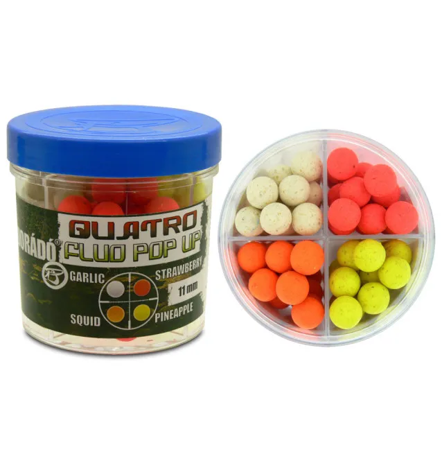 Haldorado Quatro Fluo Pop Up 11 mm Knoblauch Erdbeere Squid Ananas Method Feeder-Köder-JJ-Fishing