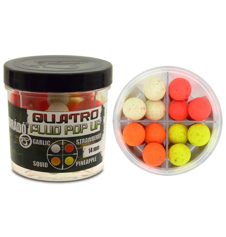 Haldorado Quatro Fluo Pop Up 14 mm Knoblauch Erdbeere Squid Ananas Method Feeder-Köder-JJ-Fishing