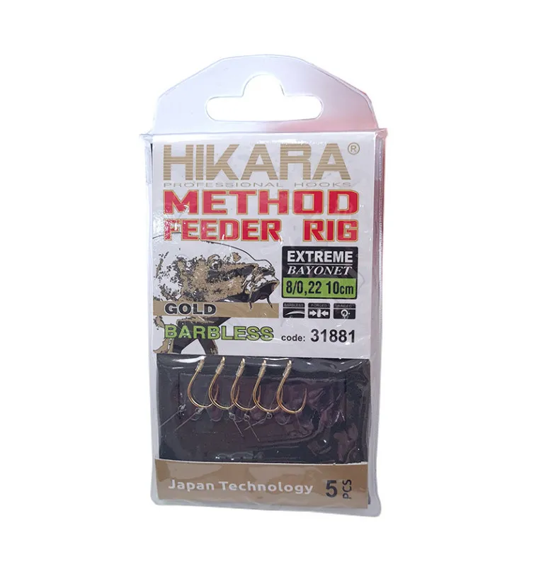 Traper Hikara Method Feeder Rig Extreme Bayonet 8/0,22mm Barbless Schonhaken-Vorfächer-JJ-Fishing