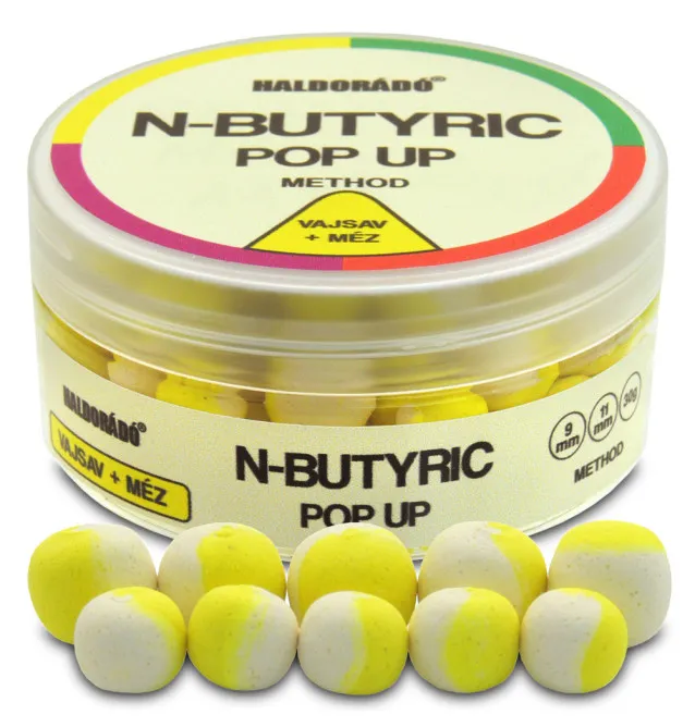 Haldorado N-Butyric Pop Up Method - N-Butyric Acid & Honey 9-11mm Boilie Hochntensiev Duo Collor Method Feeder-Köder-JJ-Fishing