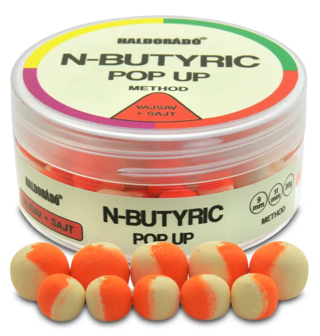 Haldorado N-Butyric Pop Up Method - N-Butyric Acid & Cheese 9-11mm Boilie Hochntensiev Duo Collor Method Feeder-Köder-JJ-Fishing