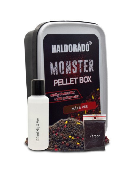 Haldorado MONSTER Pellet Box Liver & Blood inkl. Liquid Profi Edition-Köder-JJ-Fishing
