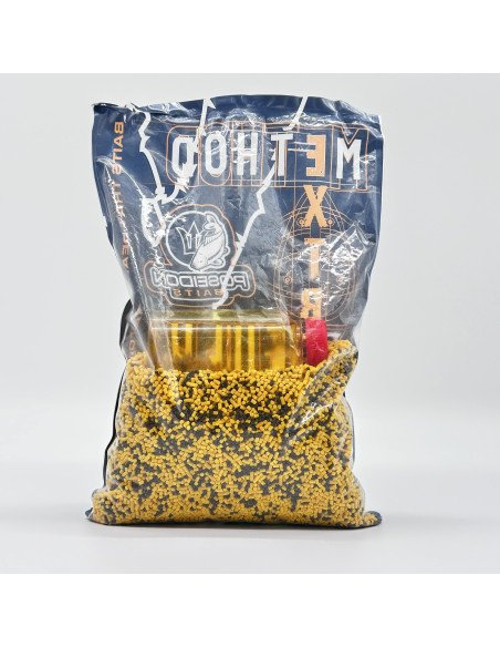 Poseidon Feeder Set Halibut & Sweet Corn 800g Pellet 1,5mm inkl. 200ml Booster Method Pack-Köder-JJ-Fishing