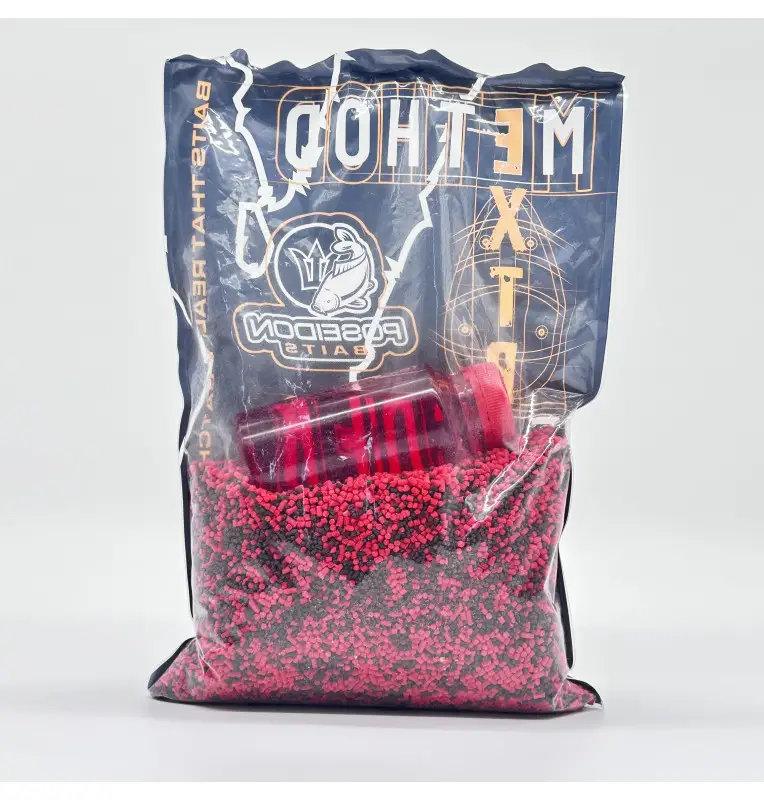 Poseidon Feeder Set Halibut & Erdbeere 800g Pellet 1,5mm inkl. 200ml Booster Method Pack-Köder-JJ-Fishing
