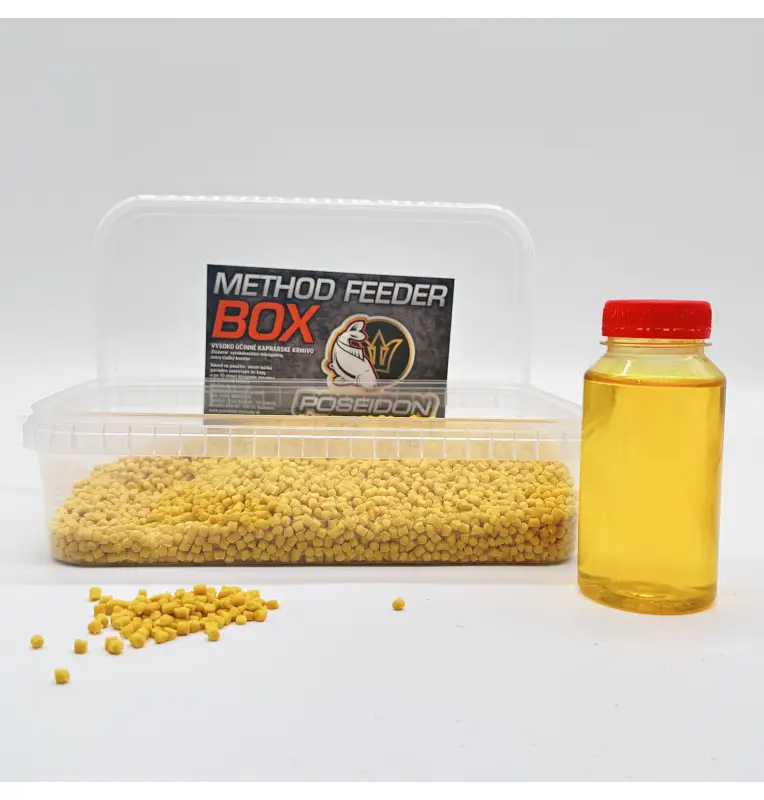 Poseidon Feeder Box Sweet Corn 1000g Pellet Method Feeder mit Booster-Köder-JJ-Fishing