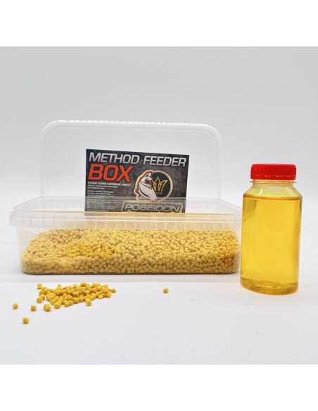 Poseidon Feeder Box Sweet Corn 1000g Pellet Method Feeder mit Booster-Köder-JJ-Fishing
