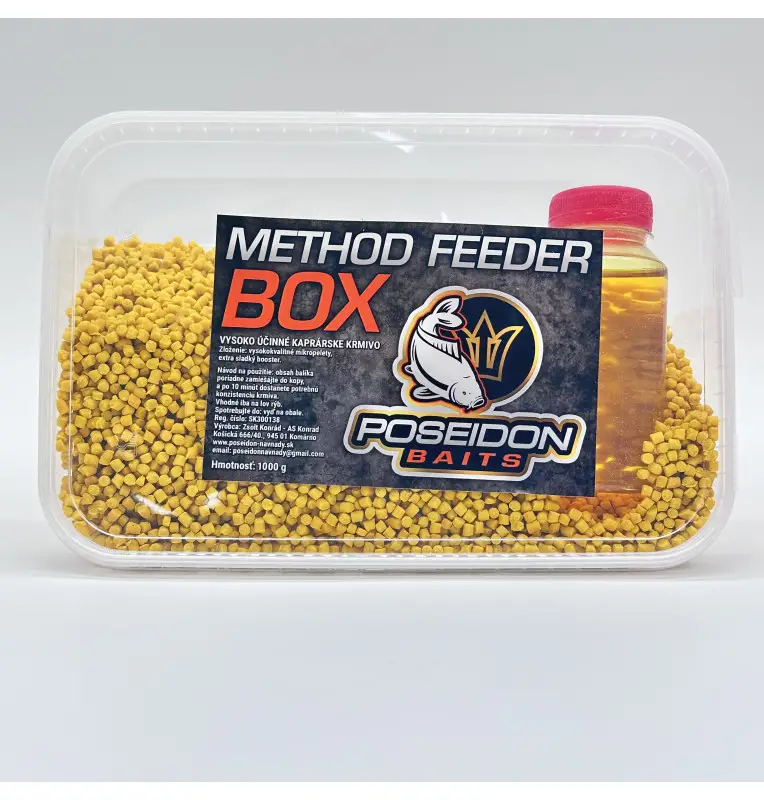 Poseidon Feeder Box Sweet Corn 1000g Pellet Method Feeder mit Booster-Köder-JJ-Fishing