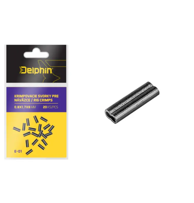 Delphin Rig Crimps 1,0x2,2x8mm Doppel Klemmhülsen 20 Stück Quetschhülsen-Endtackle-JJ-Fishing