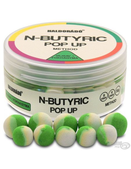 Haldorado N-Butyric Pop Up Method N-Butyric Acid Knoblauch 9-11mm Boilie Hochntensiev Duo Collor Method Feeder-Köder-JJ-Fishing