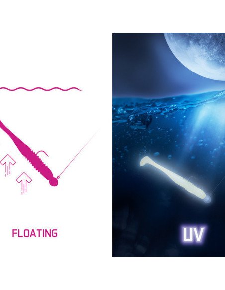 Delphin ZANDERA FlexiFLOAT BERRY 12cm UV Active Gummifisch Zander Special Köder 5 Stk.-Bait-JJ-Fishing