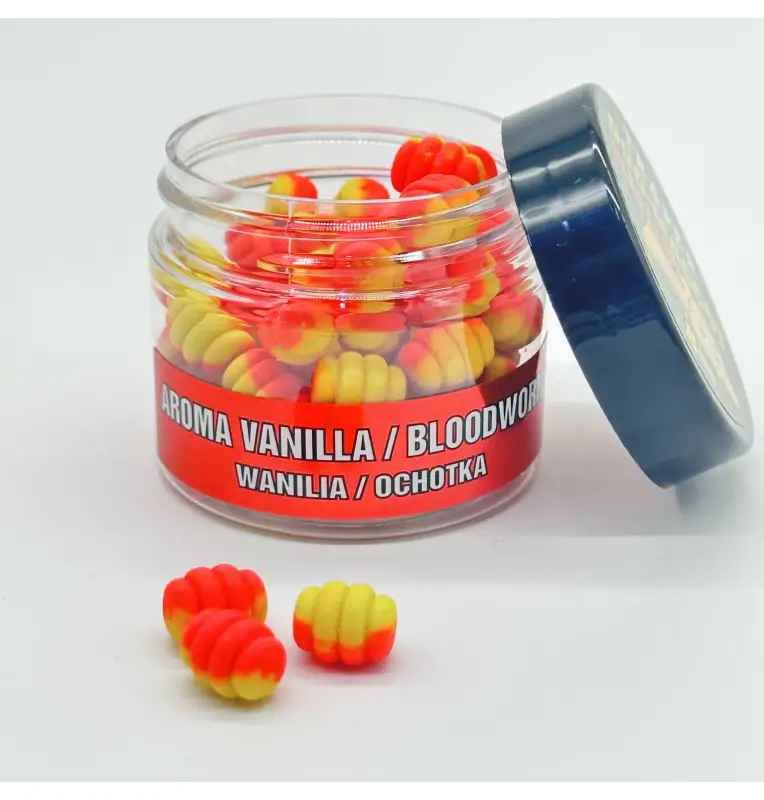 Traper Fluo Duo Color Maggot 8mm Vanille Bloodworm 25g UV Active-Köder-JJ-Fishing