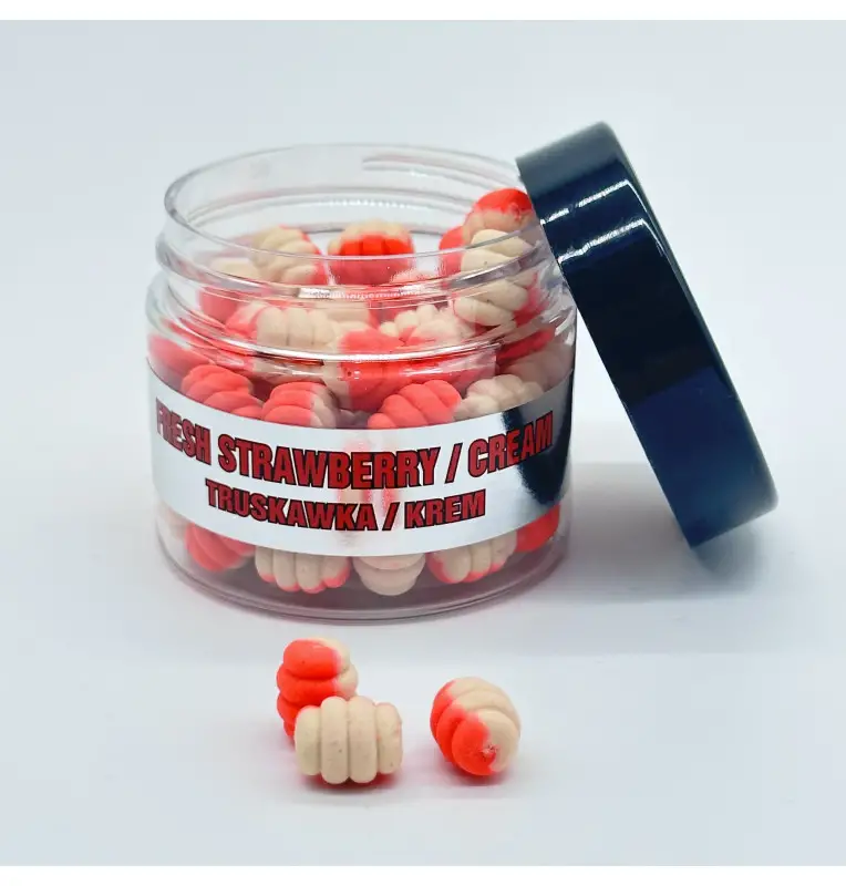 Traper Fluo Duo Color Maggot 8mm Strawberry Cream 25g UV Active-Köder-JJ-Fishing