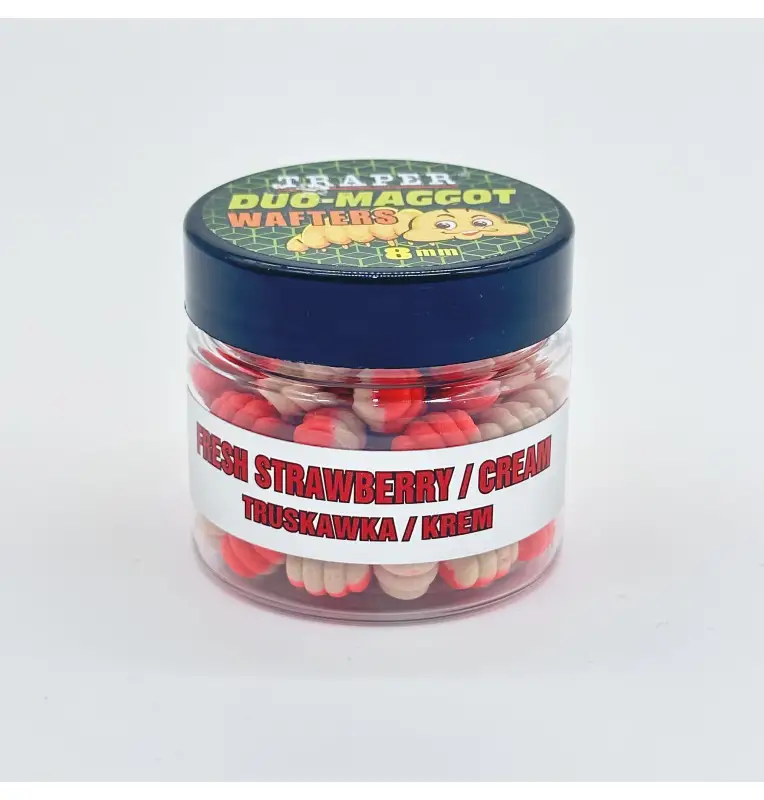 Traper Fluo Duo Color Maggot 8mm Strawberry Cream 25g UV Active-Köder-JJ-Fishing