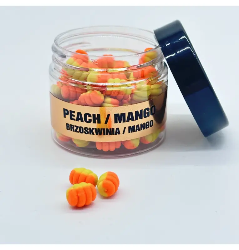 Traper Fluo Duo Color Maggot 8mm Mango & Peach 25g UV Active-Bait-JJ-Fishing