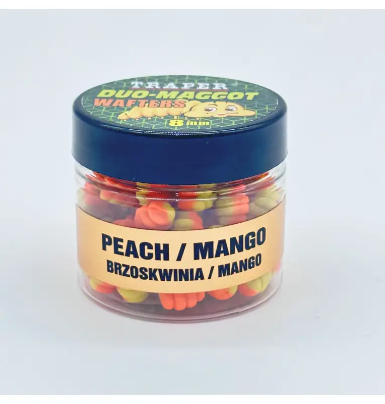 Traper Fluo Duo Color Maggot 8mm Mango & Peach 25g UV Active-Bait-JJ-Fishing