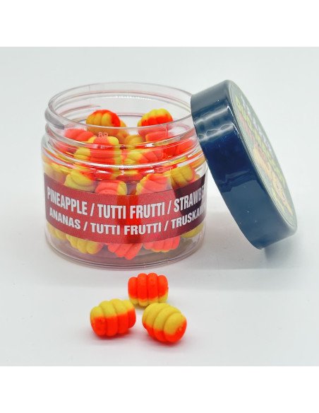 Traper Fluo Duo Color Maggot 8mm Ananas & Tutti-Frutti & Erdbeere 25g UV Active-Köder-JJ-Fishing