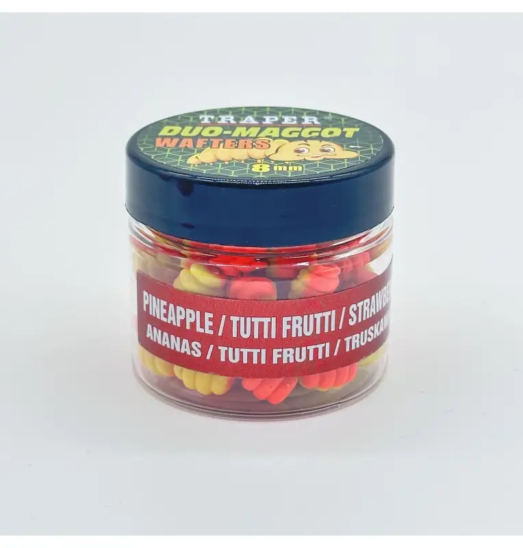 Traper Fluo Duo Color Maggot 8mm Ananas & Tutti-Frutti & Erdbeere 25g UV Active-Köder-JJ-Fishing