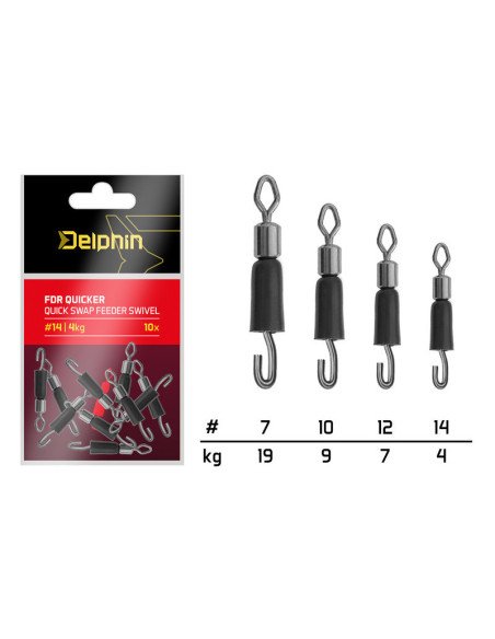 Delphin FDR Quicker Größe 12 Quick-Swap Wirbel mit Gummiband 10 Stk. Tragkraft 10kg-Endtackle-JJ-Fishing