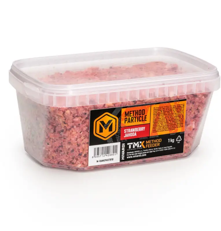 Mivardi Method Particle 1Kg Erdbeere Feeder Futter Ready to Go Vorgefeuchtetes Angelfutter-Köder-JJ-Fishing