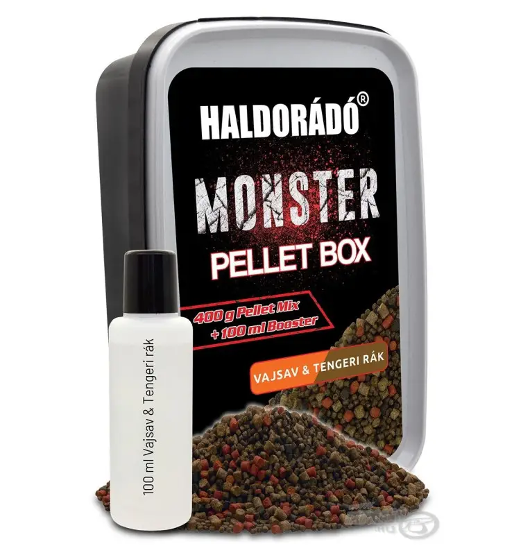 Haldorado MONSTER Pellet Box N-Butyric Acid & Krabbe inkl. Liquid Profi Edition-Köder-JJ-Fishing