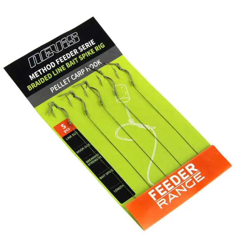 Nevis Premium Method Feeder Bait Spike Rig Size 8 Länge 8,5cm Geflochten 0,14mm 5Stk. End Tackle-Pre-Compartments-JJ-Fishing
