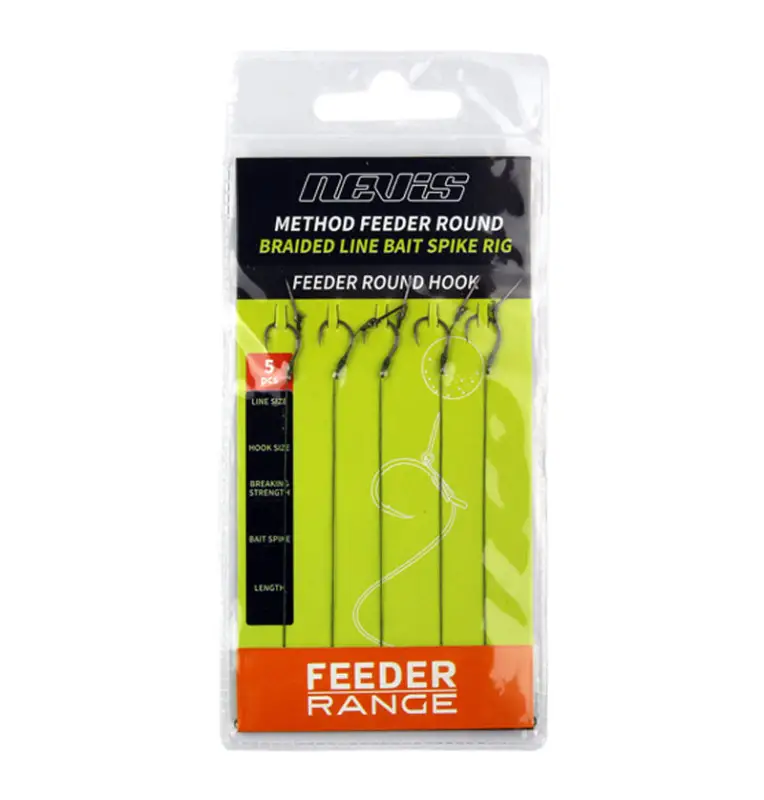 Nevis Method Feeder Bait Spike Rig 5 Stück Länge 8,5cm Feeder Round Hook Size 6 Barbed Vorfach-Vorfächer-JJ-Fishing