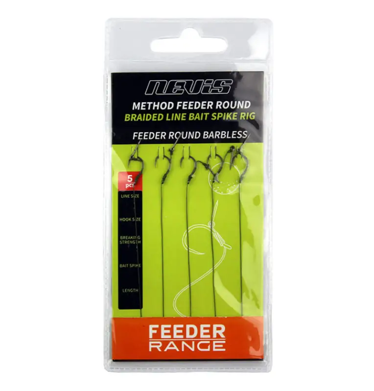 Nevis Method Feeder Bait Spike Rig 5 Stück Länge 8,5cm Feeder Round Hook Size 10 Barbless Vorfach-Vorfächer-JJ-Fishing