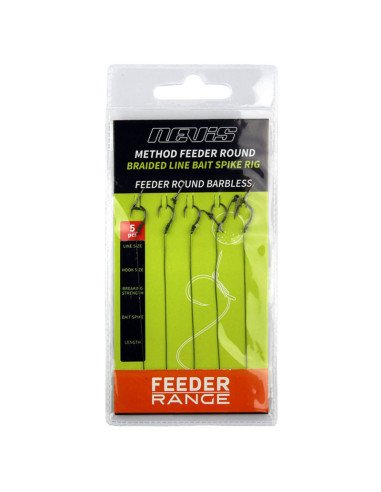 Nevis Method Feeder Bait Spike Rig 5 Stück Länge 8,5cm Feeder Round Hook Size 8 Barbless Vorfach-Vorfächer-JJ-Fishing