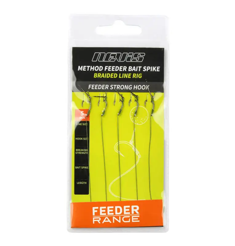 Nevis Method Feeder Bait Spike Rig 5 Stück Länge 8,5cm Feeder Strong Hook Size 10 Barbed Vorfach-Vorfächer-JJ-Fishing