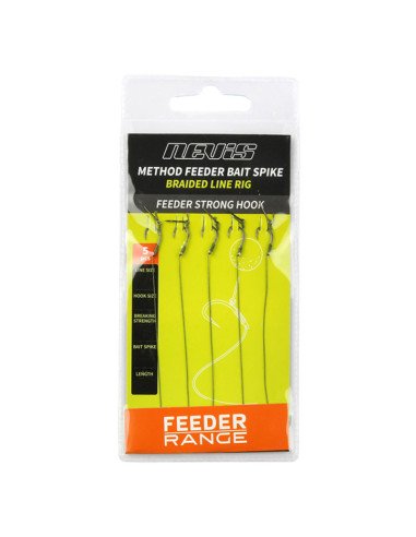 Nevis Premium Method Feeder Bait Spike Rig Size 8 Länge 8,5cm Geflochten 0,14mm 5Stk. End Tackle-Pre-Compartments-JJ-Fishing