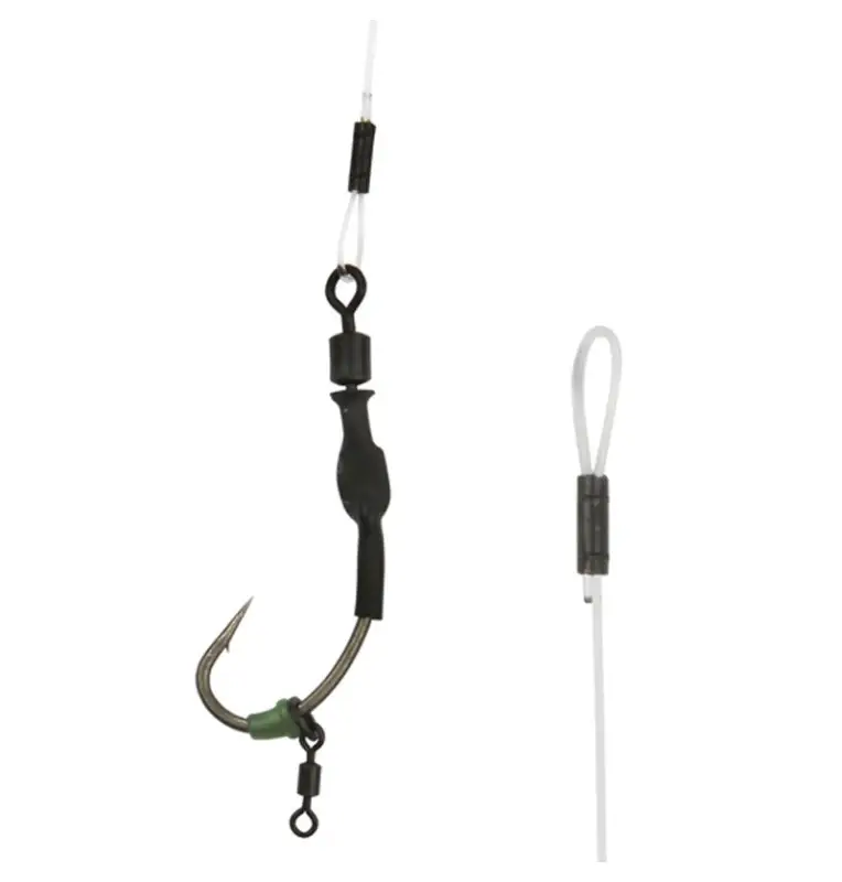 Carp Academy Curved Shank Spinner Rig 1 Stück Länge 14cm 25lb Size 2 Barbed Fluorocarbon Vorfach-Vorfächer-JJ-Fishing