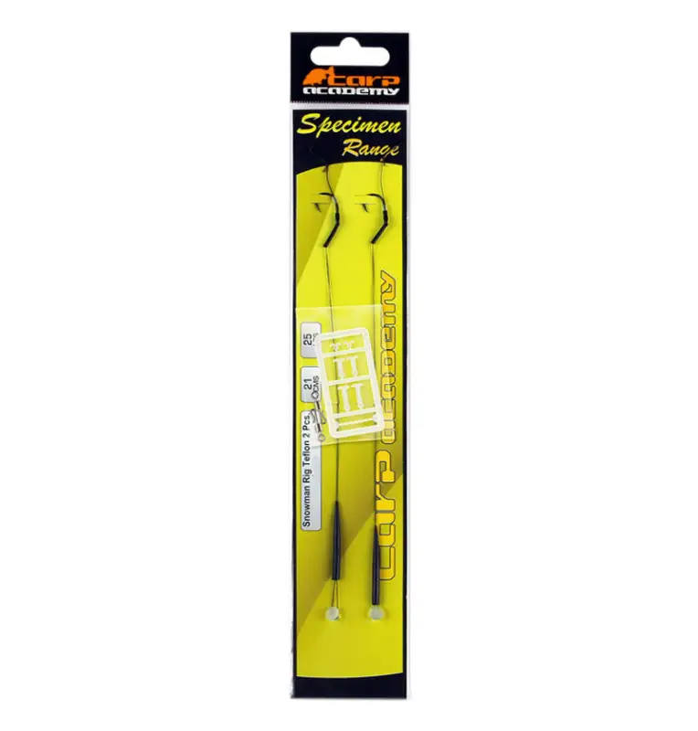 Carp Academy Snowman Teflon Rig 2 Stück Länge 21cm 25lb Size 6 Barbed Vorfach mit Boilie Stopper-Vorfächer-JJ-Fishing