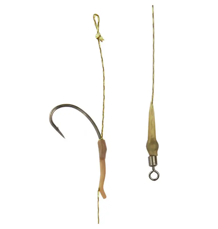 Carp Academy Curved Shank Teflon Aligner Rig 1 Stück Länge 23cm 25lb Size 6 Barbed Vorfach mit Wirbel-Vorfächer-JJ-Fishing