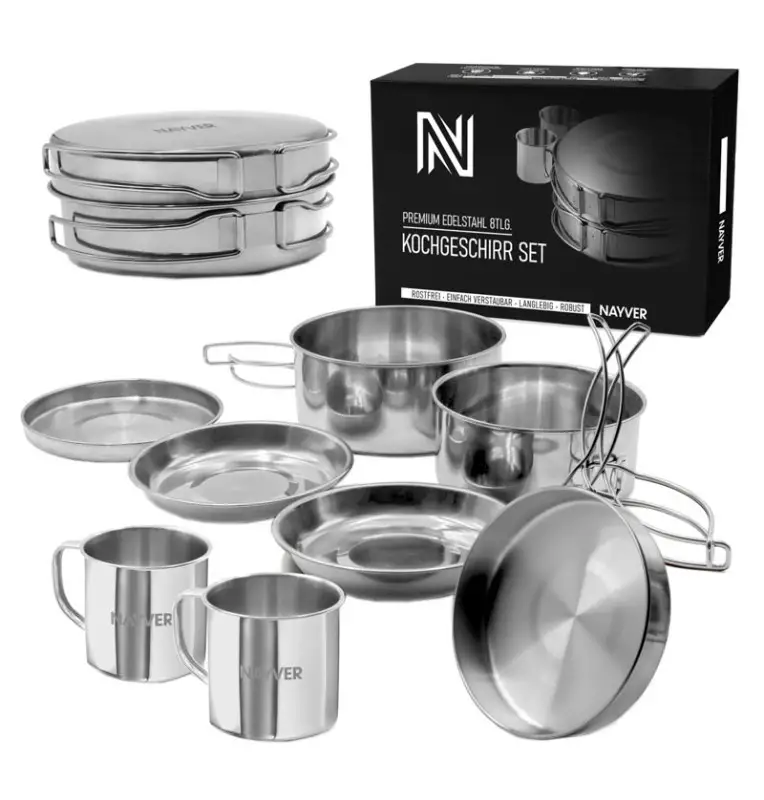 Nevis Outdoor Kochset 6 Teilig Edelstahl Camping Geschirr-Outdoor Cooking-JJ-Fishing