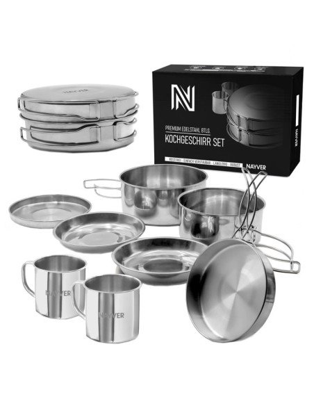 Nevis Outdoor Kochset 6 Teilig Edelstahl Camping Geschirr-Outdoor Cooking-JJ-Fishing
